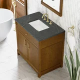 Bellshire 36" Single Vanity, Honey Oak w/ 3 CM Parisien Bleu Silestone Top
