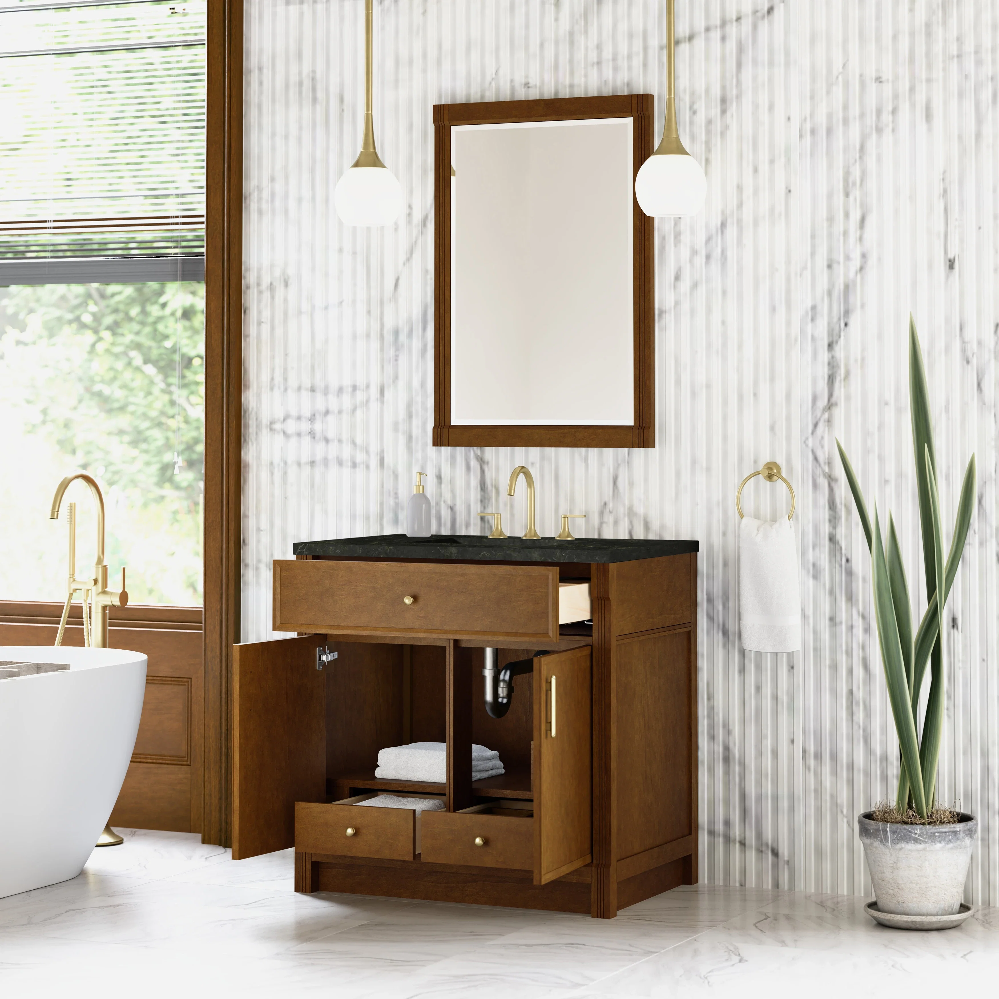 Bellshire 36" Single Vanity, Honey Oak w/ 3 CM Phantome Eclos Top