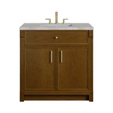 Bellshire 36" Single Vanity, Honey Oak w/ 3 CM Victorian Silver Silestone Top