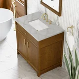 Bellshire 36" Single Vanity, Honey Oak w/ 3 CM Victorian Silver Silestone Top