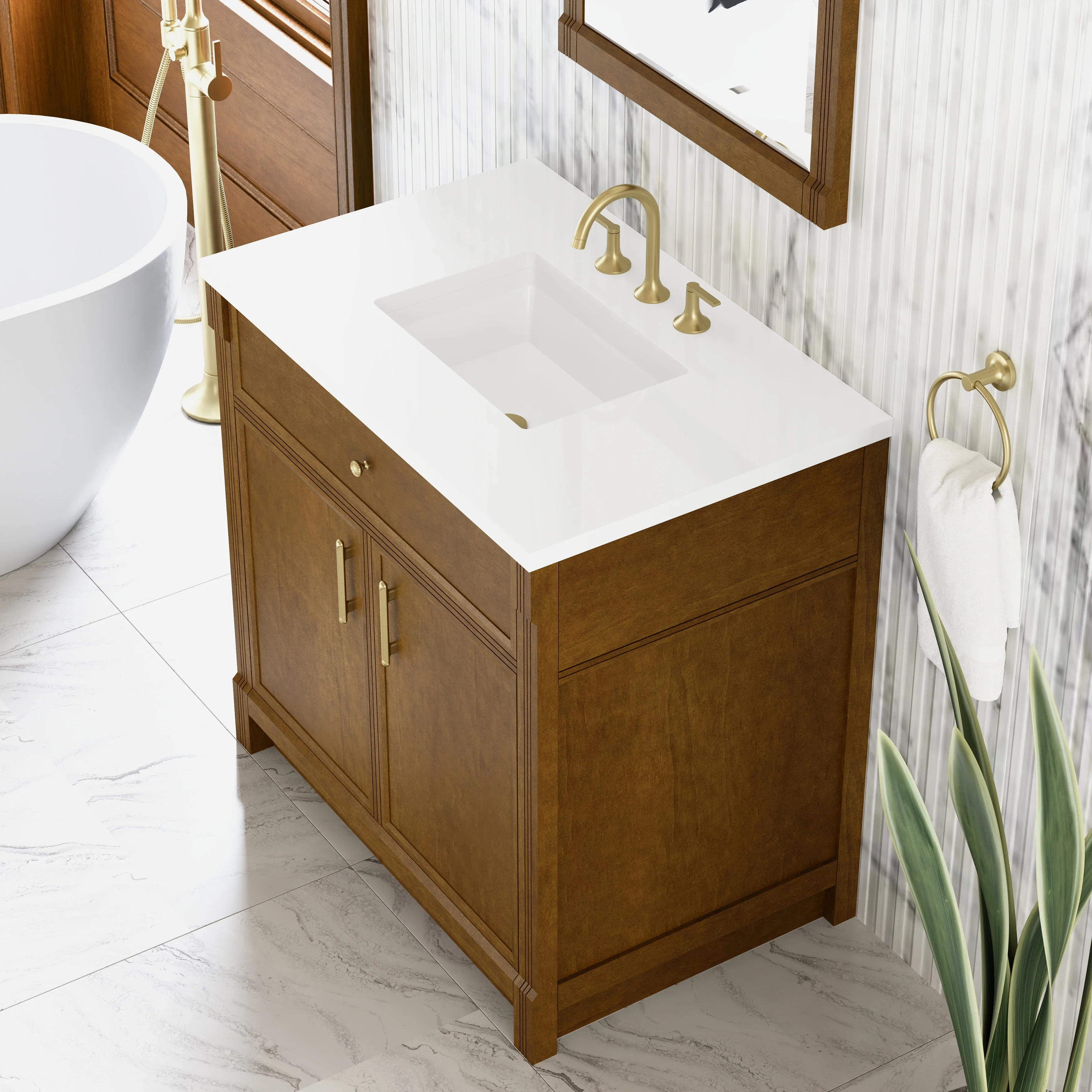 Bellshire 36" Single Vanity, Honey Oak w/ 3 CM White Zeus Silestone Top