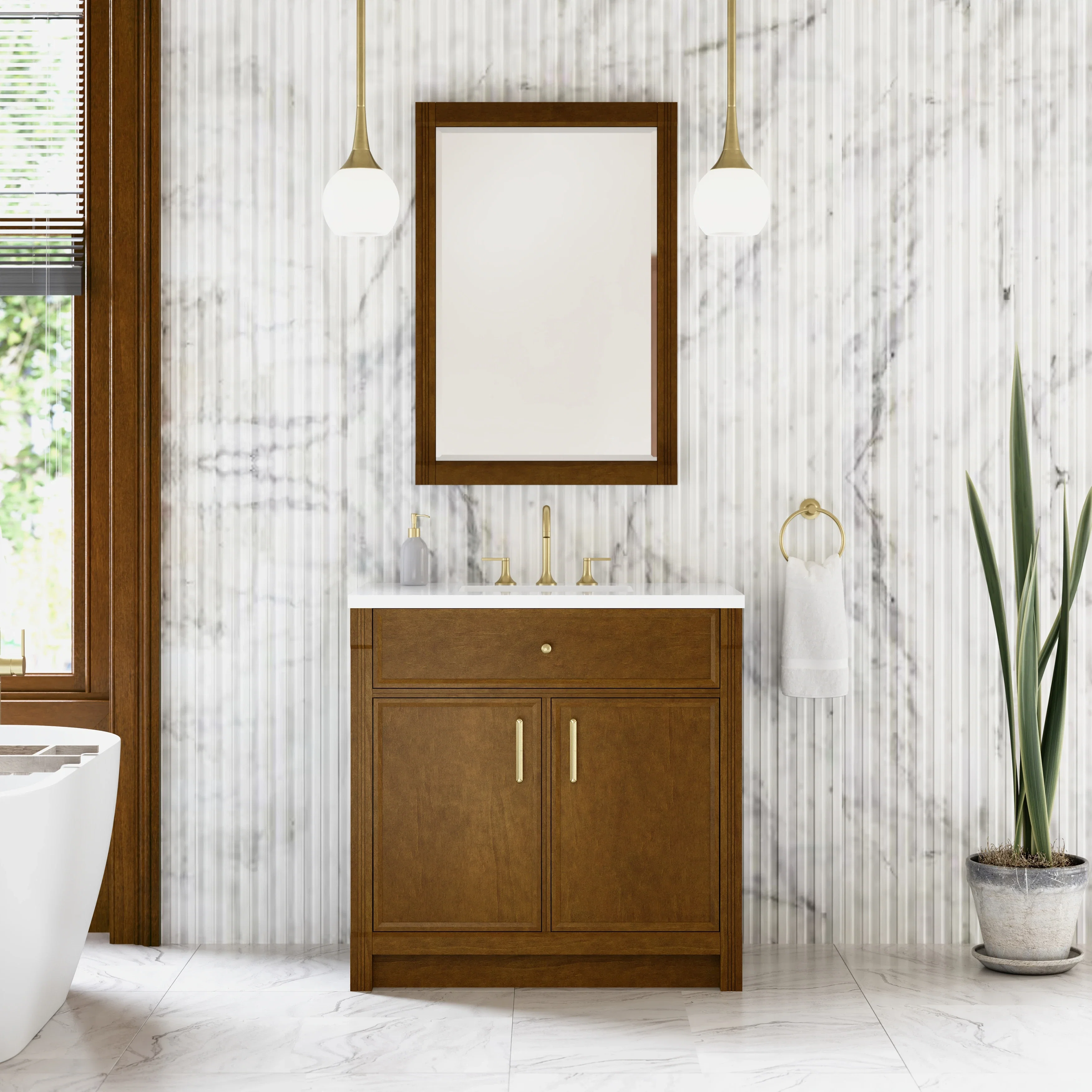 Bellshire 36" Single Vanity, Honey Oak w/ 3 CM White Zeus Silestone Top
