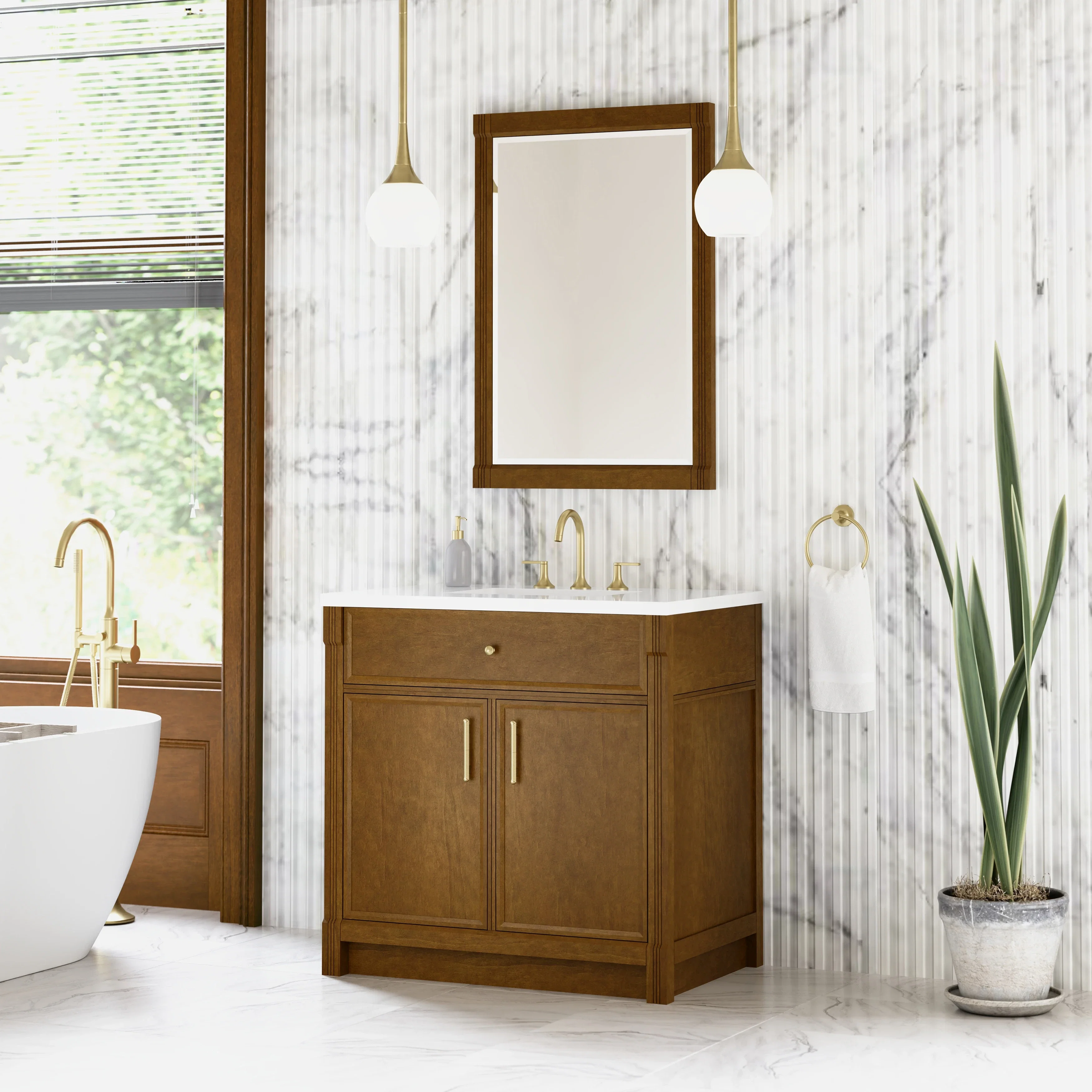 Bellshire 36" Single Vanity, Honey Oak w/ 3 CM White Zeus Silestone Top