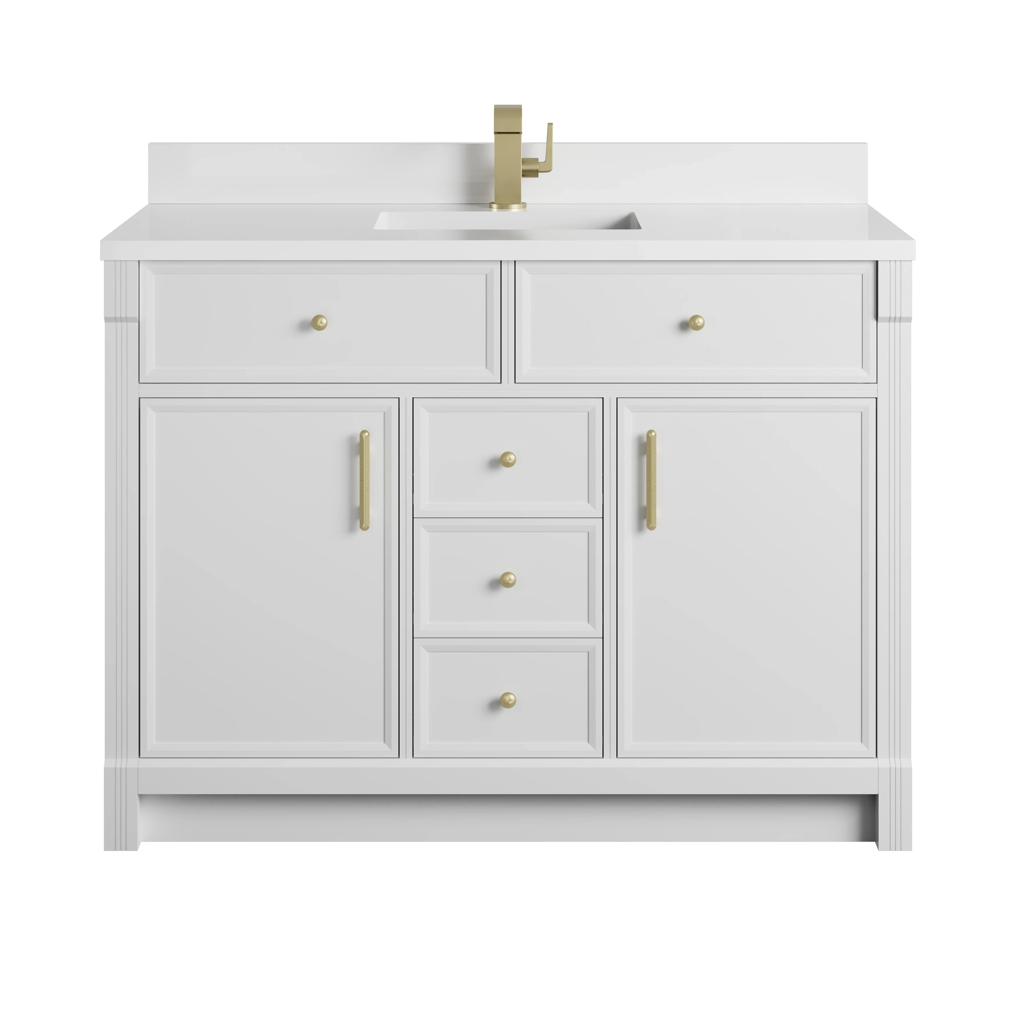 Bellshire 48" Single Vanity, Bright White w/ Single Hole 3 CM White Zeus Silestone Top and Matching Backsplash