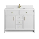 Bellshire 48" Single Vanity, Bright White w/ Single Hole 3 CM White Zeus Silestone Top and Matching Backsplash