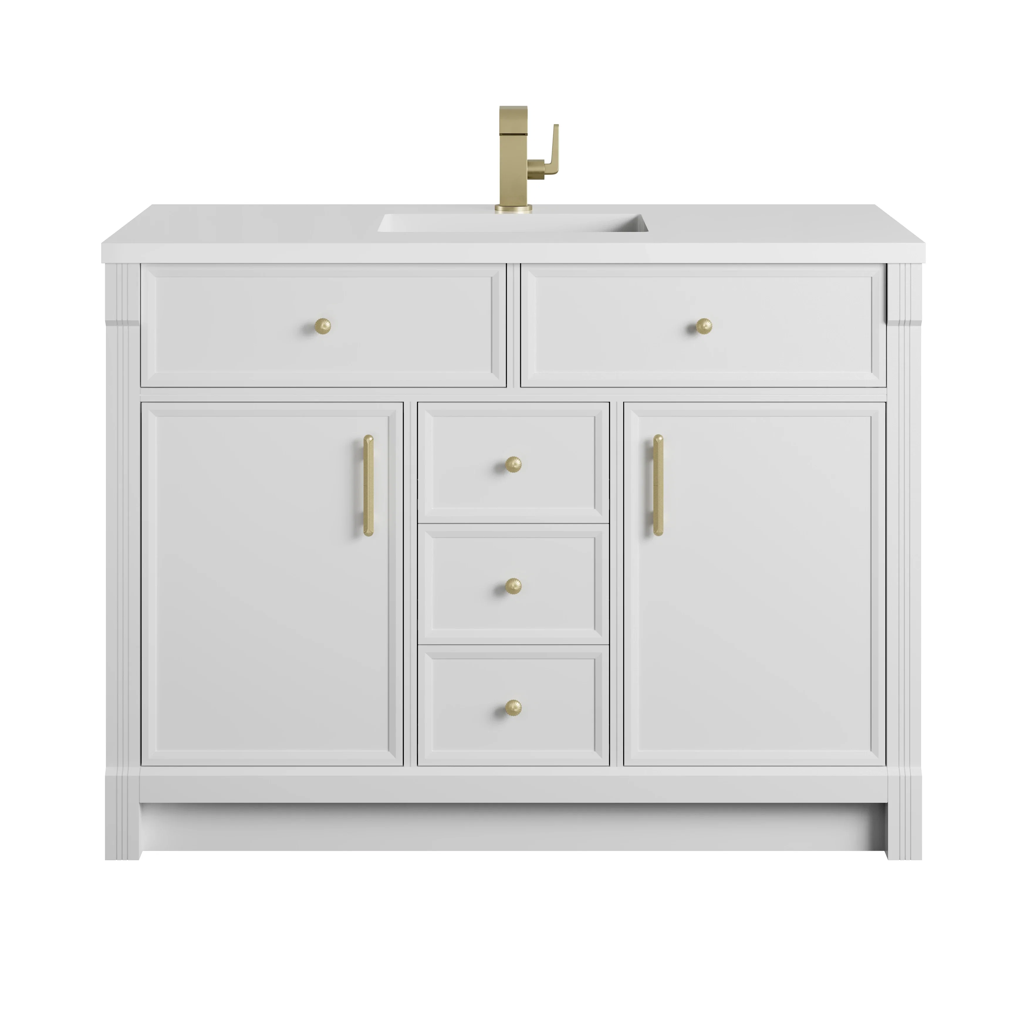 Bellshire 48" Single Vanity, Bright White w/ Single Hole 3 CM White Zeus Silestone Top and Matching Backsplash