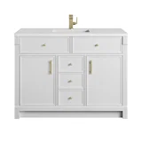 Bellshire 48" Single Vanity, Bright White w/ Single Hole 3 CM White Zeus Silestone Top and Matching Backsplash