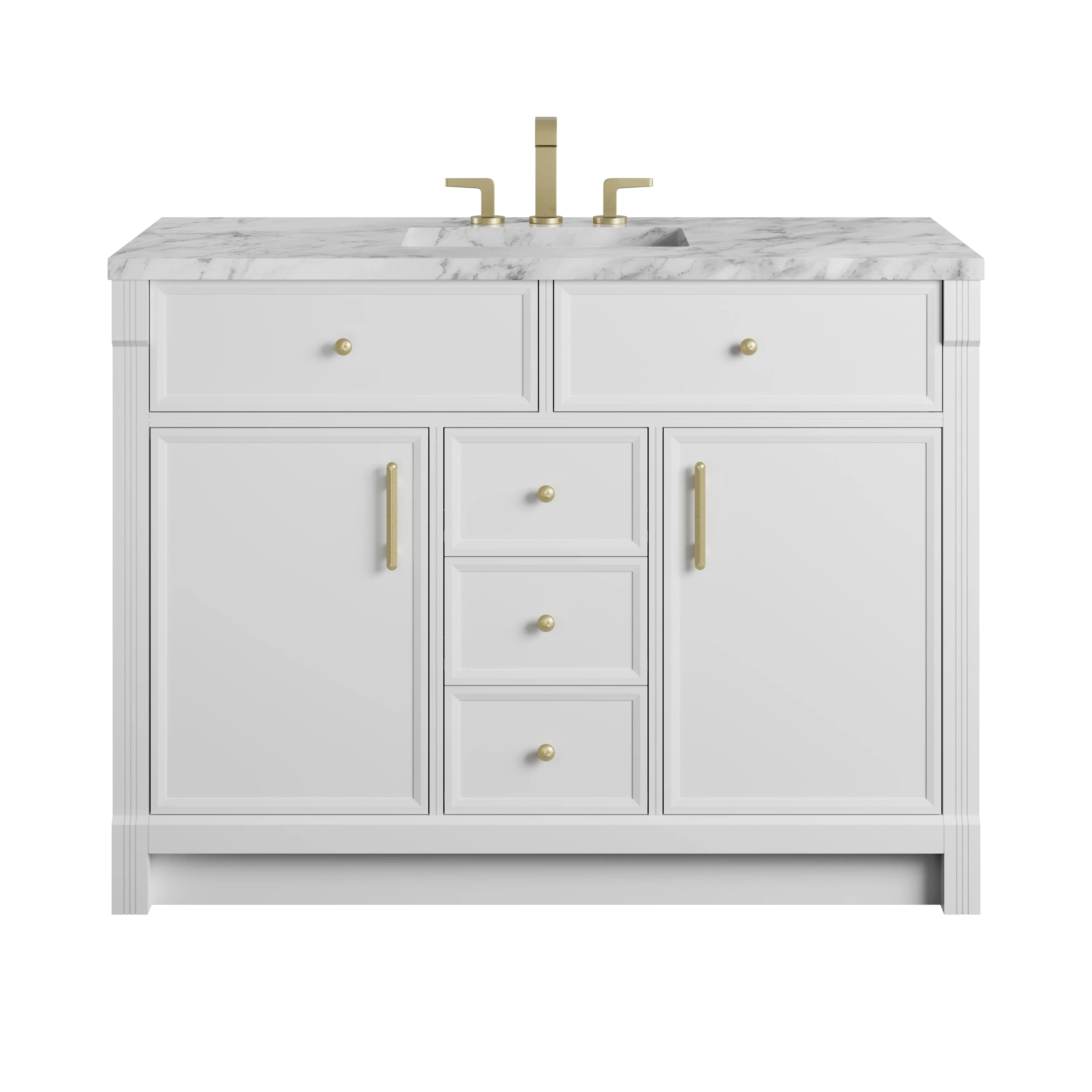Bellshire 48" Single Vanity, Bright White w/ 3 CM Carrara Marble Top