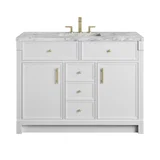 Bellshire 48" Single Vanity, Bright White w/ 3 CM Carrara Marble Top