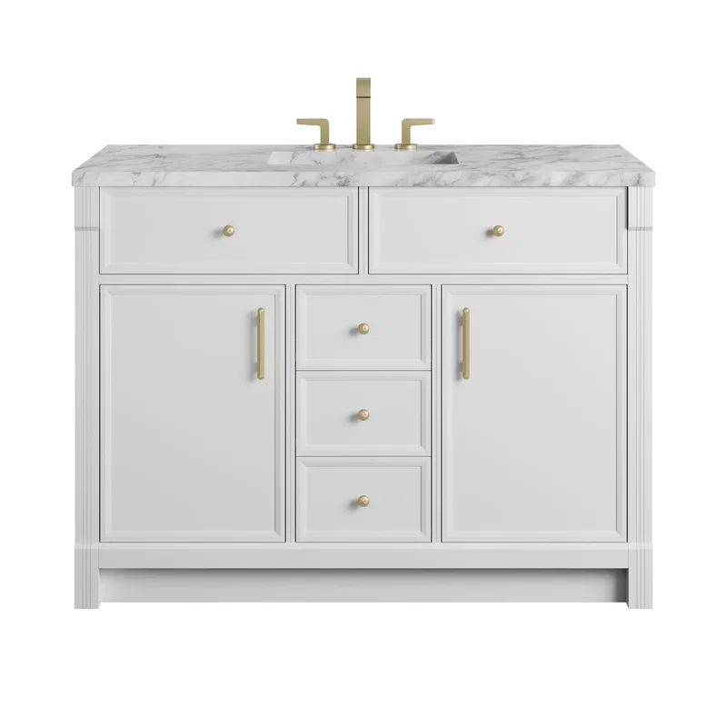 Bellshire 48" Single Vanity, Bright White w/ 3 CM Carrara Marble Top