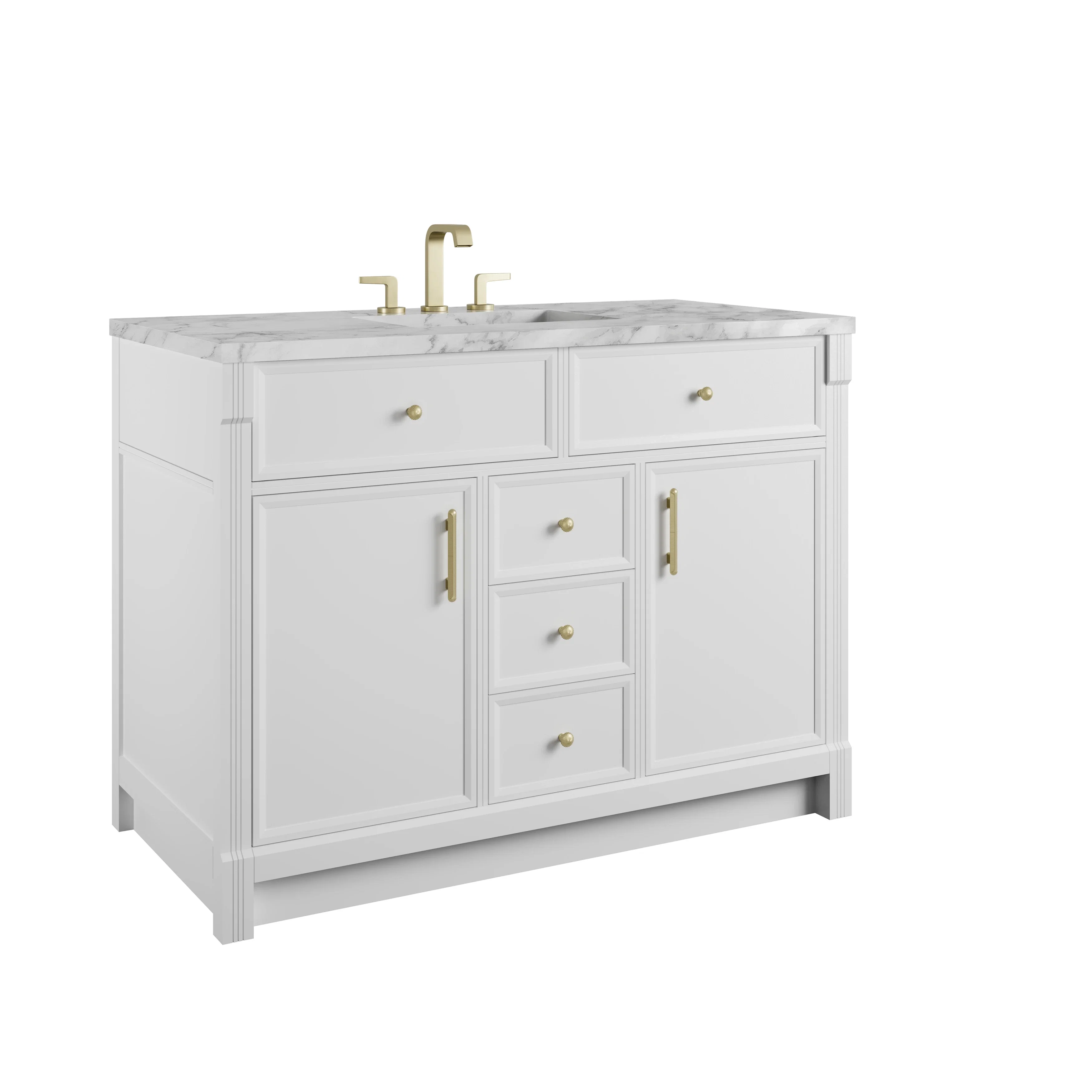 Bellshire 48" Single Vanity, Bright White w/ 3 CM Carrara Marble Top