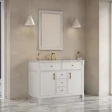 Bellshire 48" Single Vanity, Bright White w/ 3 CM Carrara Marble Top