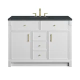 Bellshire 48" Single Vanity, Bright White w/ 3 CM Charcoal Soapstone Silestone Top