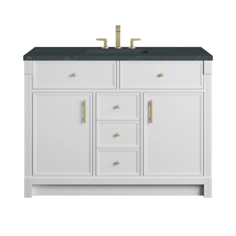 Bellshire 48" Single Vanity, Bright White w/ 3 CM Charcoal Soapstone Silestone Top