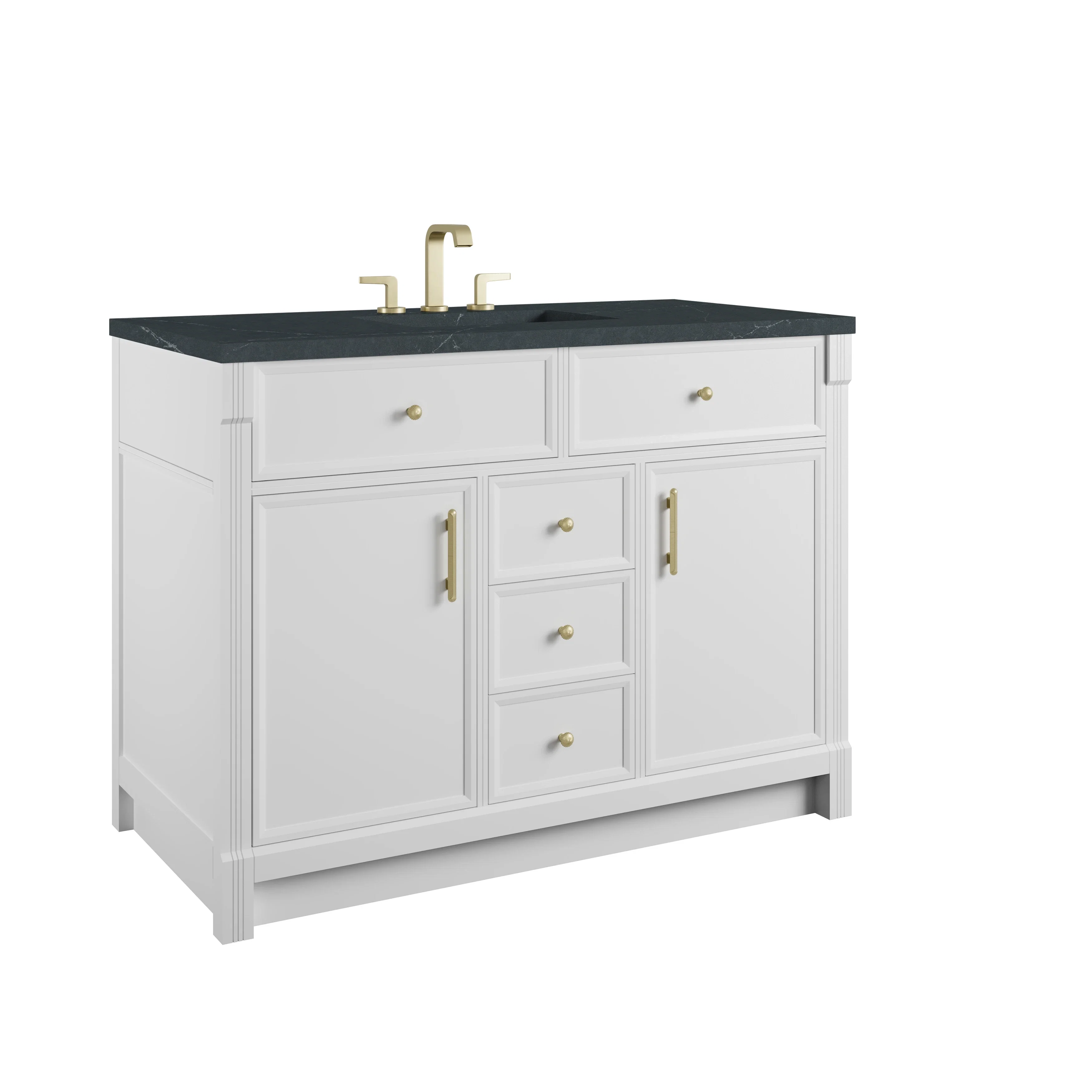 Bellshire 48" Single Vanity, Bright White w/ 3 CM Charcoal Soapstone Silestone Top