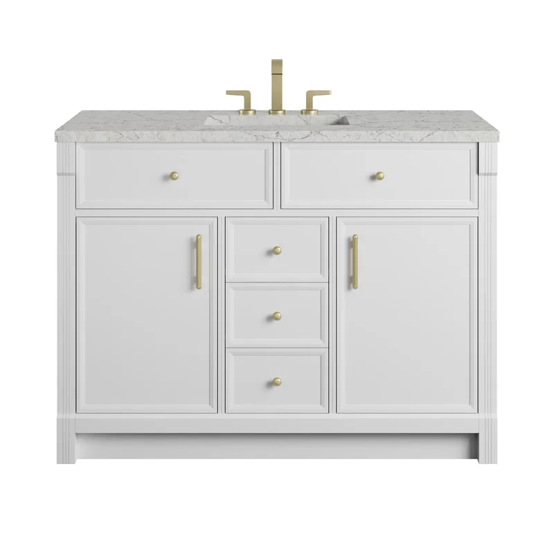 Bellshire 48" Single Vanity, Bright White w/ 3 CM Eternal Jasmine Pearl Silestone Top