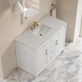 Bellshire 48" Single Vanity, Bright White w/ 3 CM Eternal Jasmine Pearl Silestone Top
