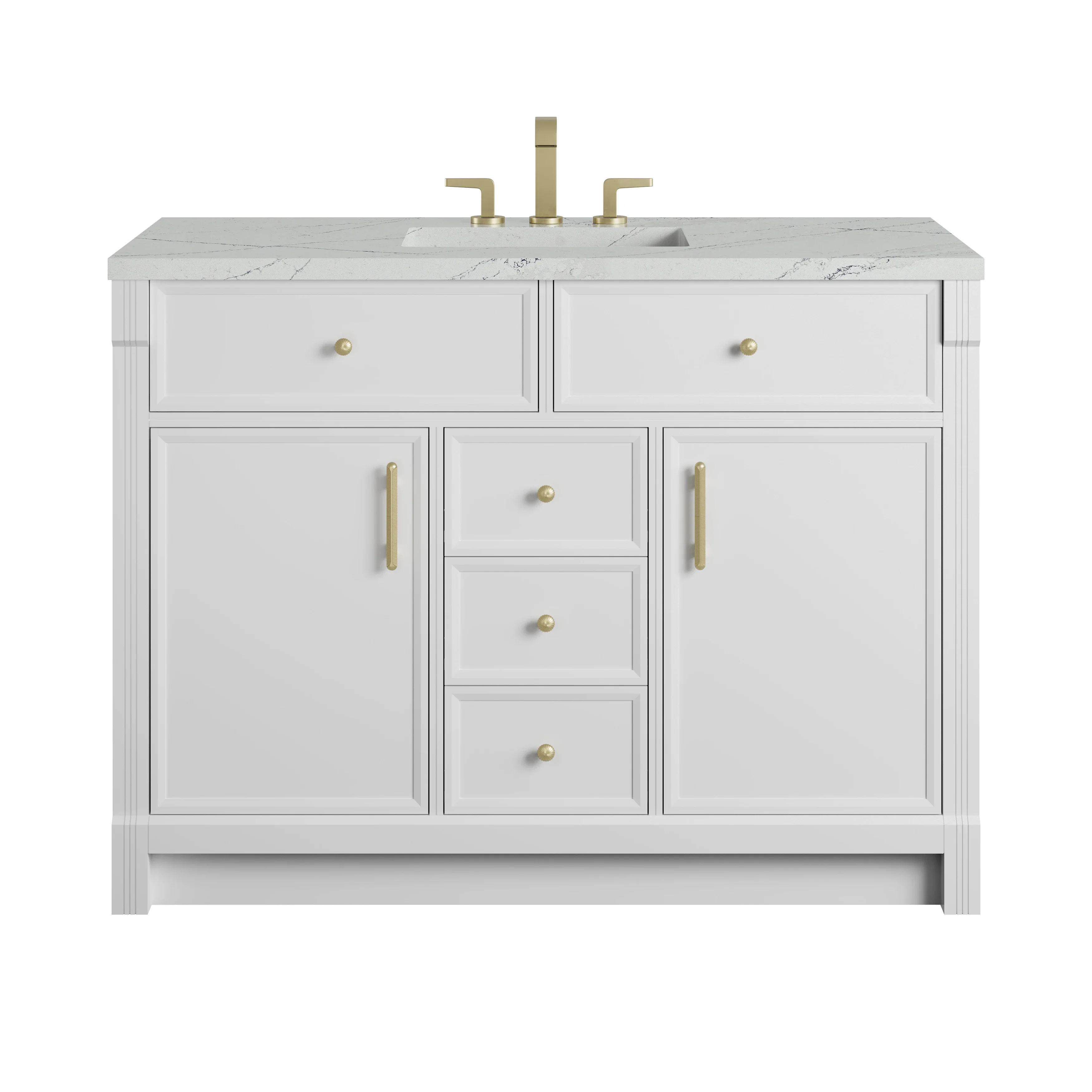 Bellshire 48" Single Vanity, Bright White w/ 3 CM Ethereal Noctis Silestone Top