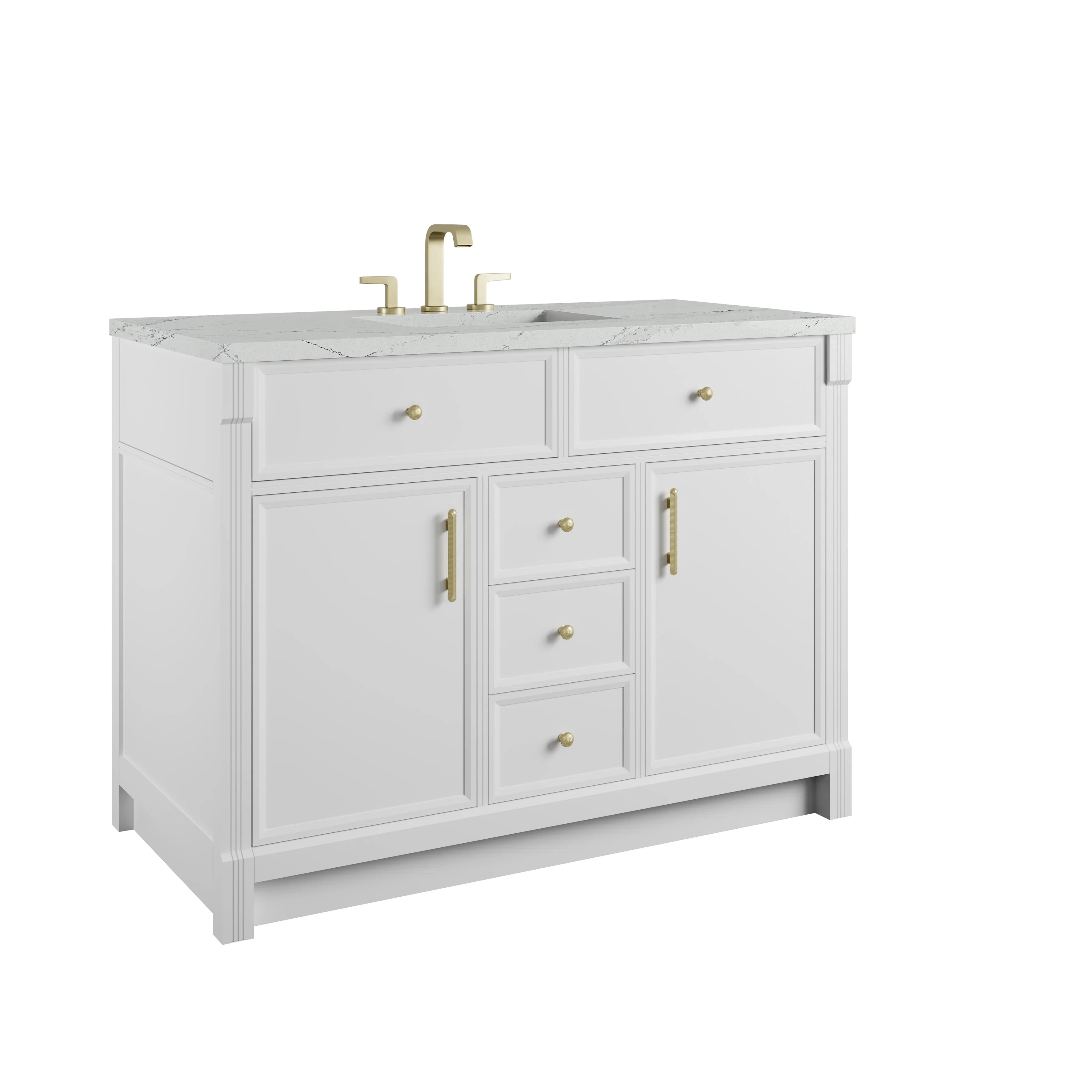 Bellshire 48" Single Vanity, Bright White w/ 3 CM Ethereal Noctis Silestone Top