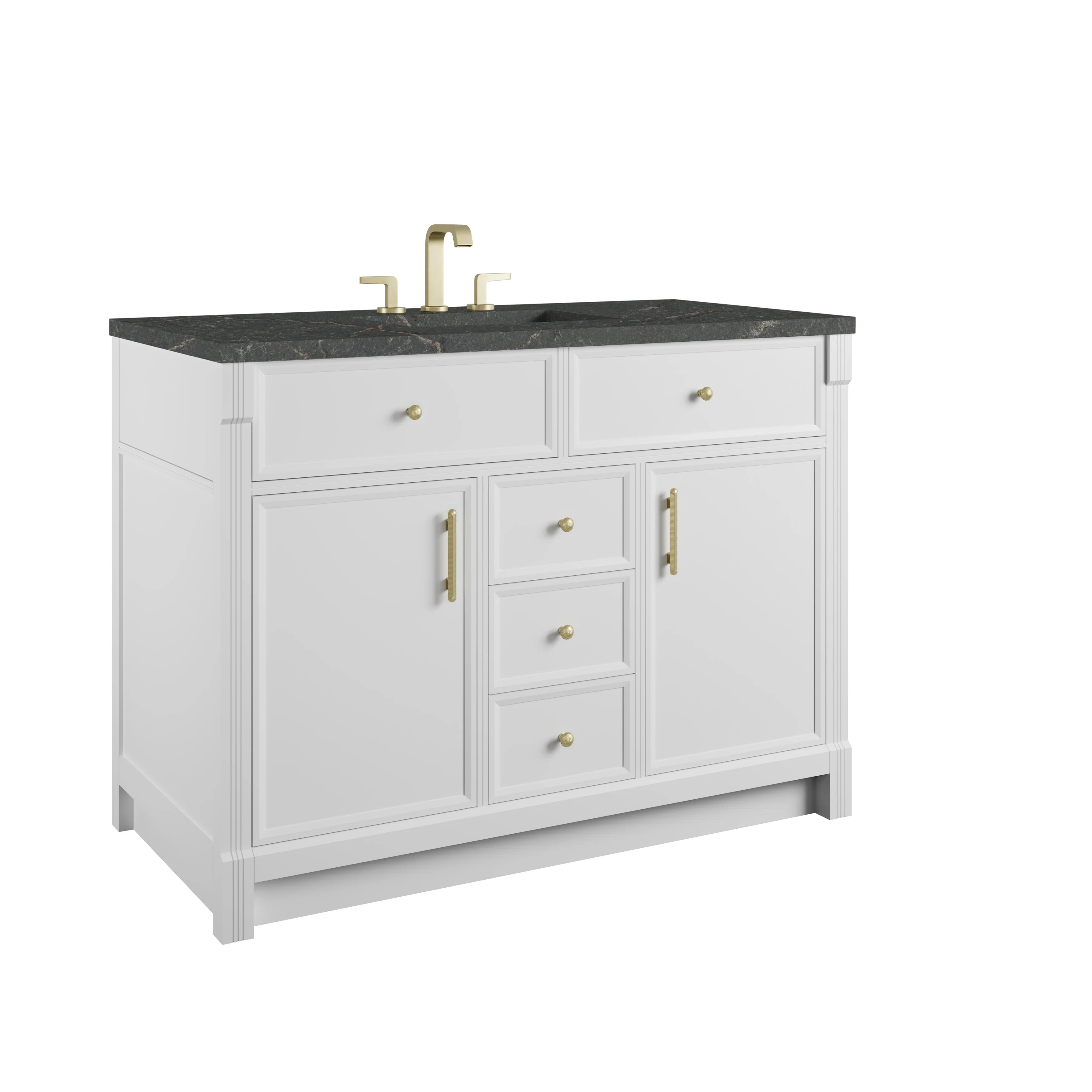 Bellshire 48" Single Vanity, Bright White w/ 3 CM Parisien Bleu Silestone Top