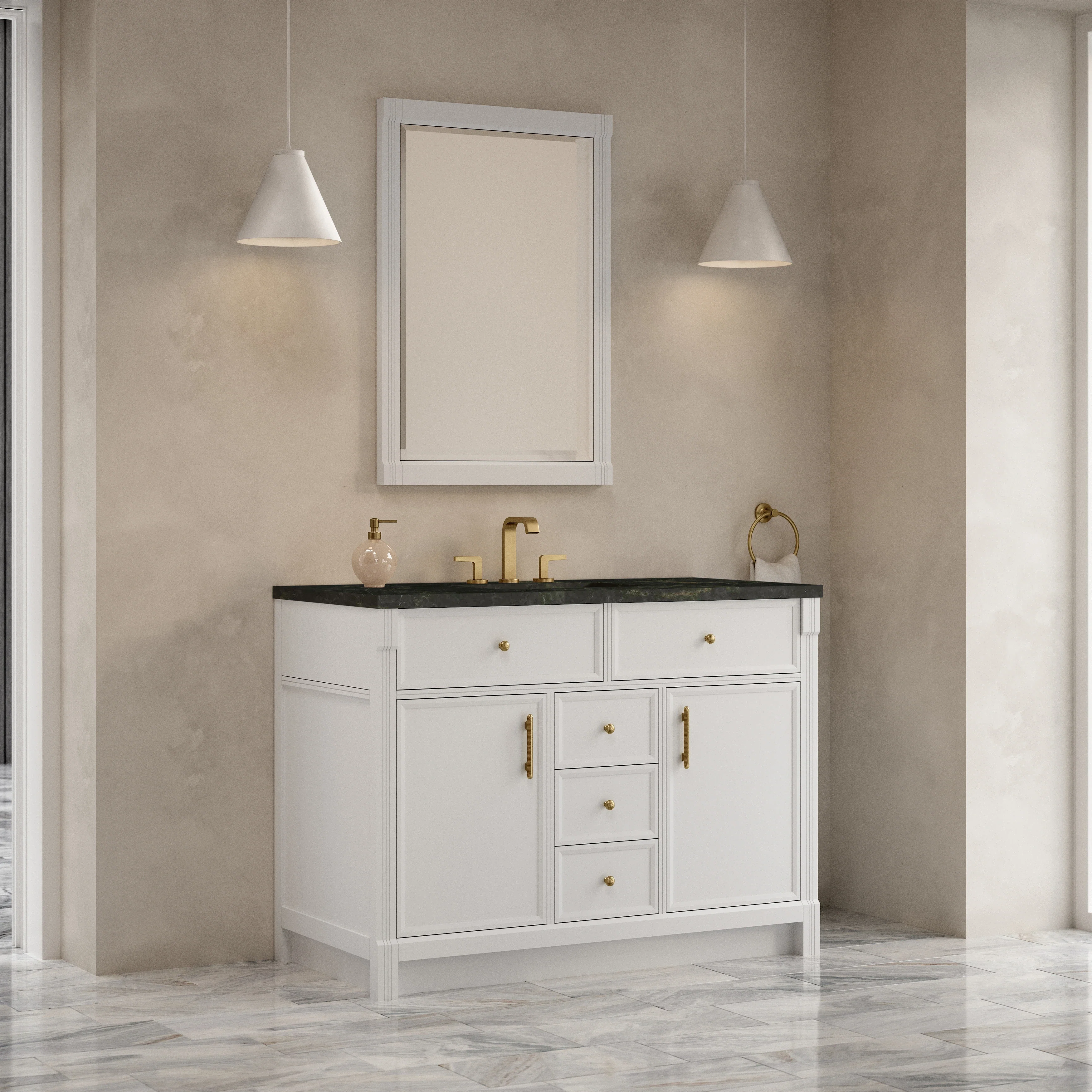 Bellshire 48" Single Vanity, Bright White w/ 3 CM Phantome Eclos Top