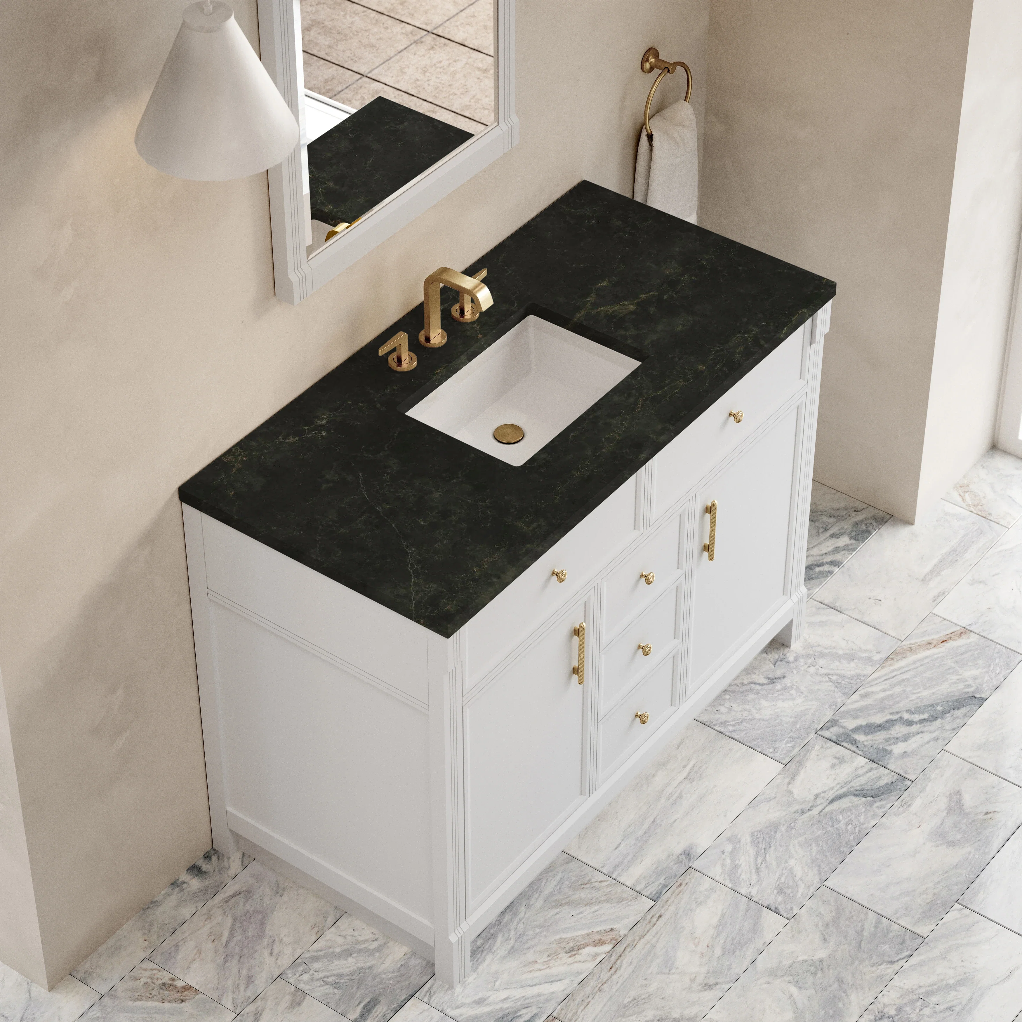 Bellshire 48" Single Vanity, Bright White w/ 3 CM Phantome Eclos Top