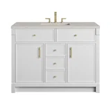 Bellshire 48" Single Vanity, Bright White w/ 3 CM Siberian Silestone Top
