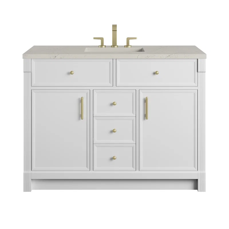 Bellshire 48" Single Vanity, Bright White w/ 3 CM Siberian Silestone Top