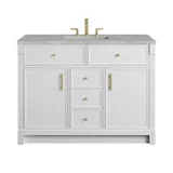 Bellshire 48" Single Vanity, Bright White w/ 3 CM Victorian Silver Silestone Top