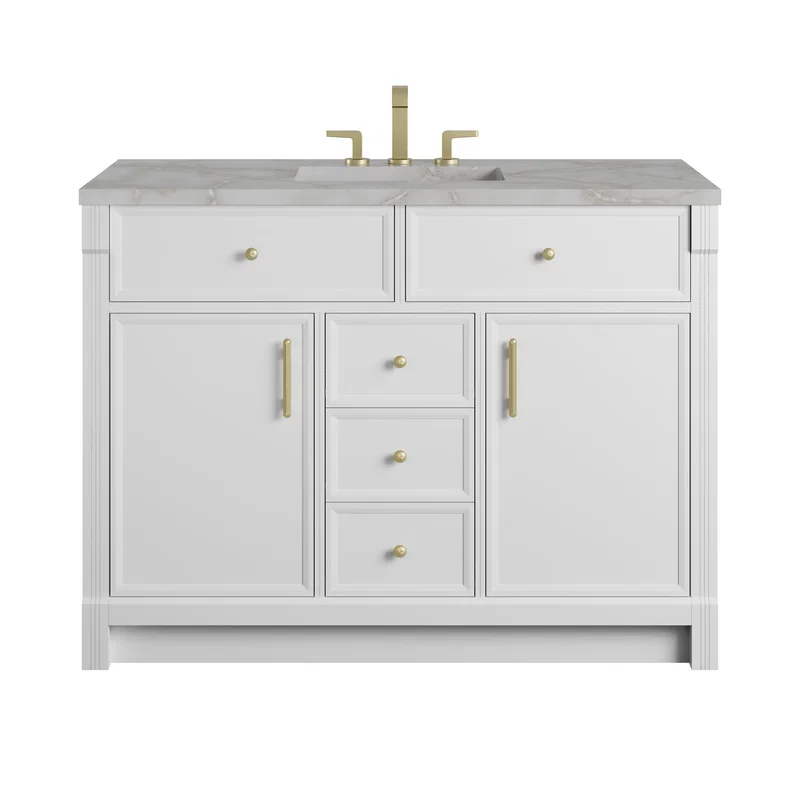 Bellshire 48" Single Vanity, Bright White w/ 3 CM Victorian Silver Silestone Top