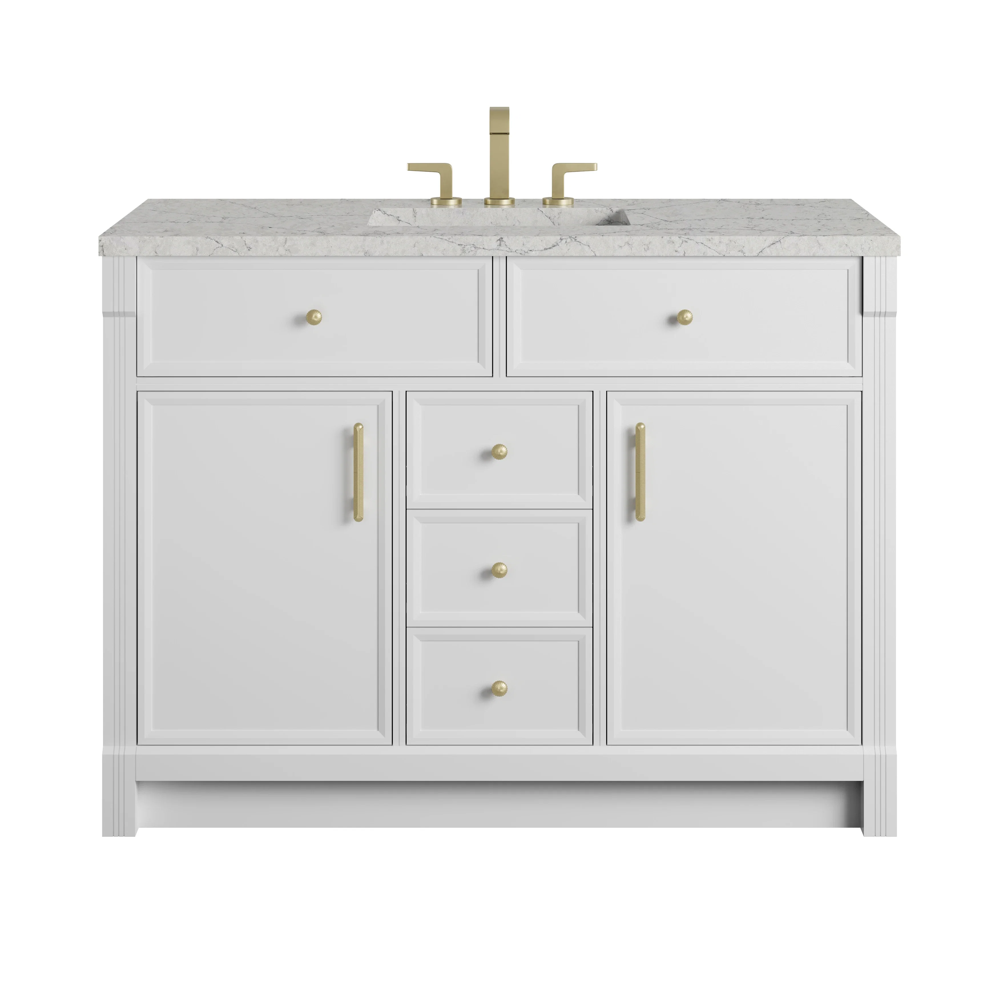 Bellshire 48" Single Vanity, Bright White w/ 3 CM Eternal Jasmine Pearl Silestone Top w/FreePower Wireless Charger