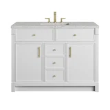 Bellshire 48" Single Vanity, Bright White w/ 3 CM Eternal Jasmine Pearl Silestone Top w/FreePower Wireless Charger