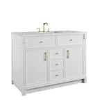 Bellshire 48" Single Vanity, Bright White w/ 3 CM Eternal Jasmine Pearl Silestone Top w/FreePower Wireless Charger