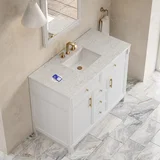 Bellshire 48" Single Vanity, Bright White w/ 3 CM Eternal Jasmine Pearl Silestone Top w/FreePower Wireless Charger