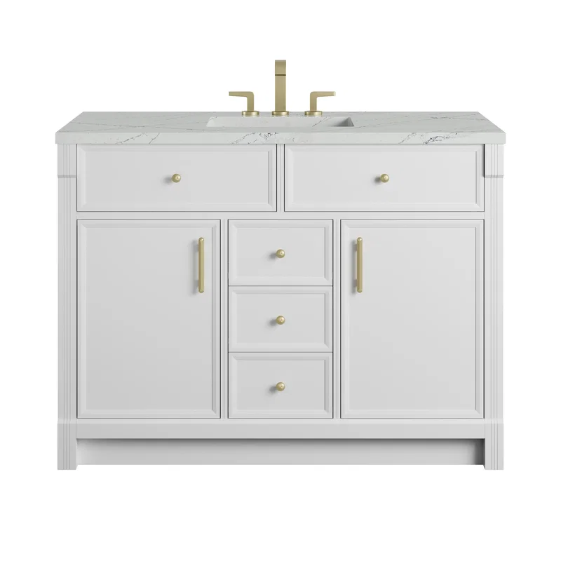 Bellshire 48" Single Vanity, Bright White w/ 3 CM Ethereal Noctis Silestone Top w/FreePower Wireless Charger