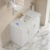 Bellshire 48" Single Vanity, Bright White w/ 3 CM Ethereal Noctis Silestone Top w/FreePower Wireless Charger