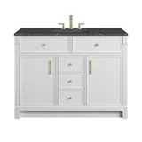 Bellshire 48" Single Vanity, Bright White w/ 3 CM Parisien Bleu Silestone Top w/FreePower Wireless Charger