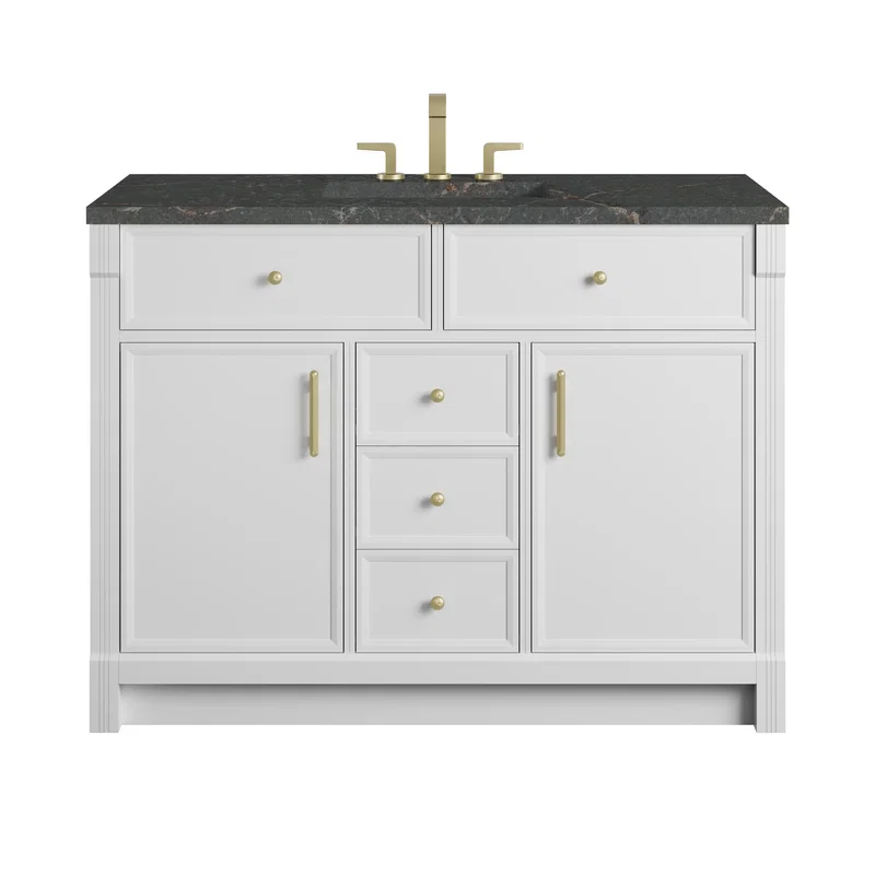Bellshire 48" Single Vanity, Bright White w/ 3 CM Parisien Bleu Silestone Top w/FreePower Wireless Charger