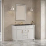 Bellshire 48" Single Vanity, Bright White w/ 3 CM Parisien Bleu Silestone Top w/FreePower Wireless Charger