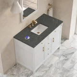 Bellshire 48" Single Vanity, Bright White w/ 3 CM Parisien Bleu Silestone Top w/FreePower Wireless Charger