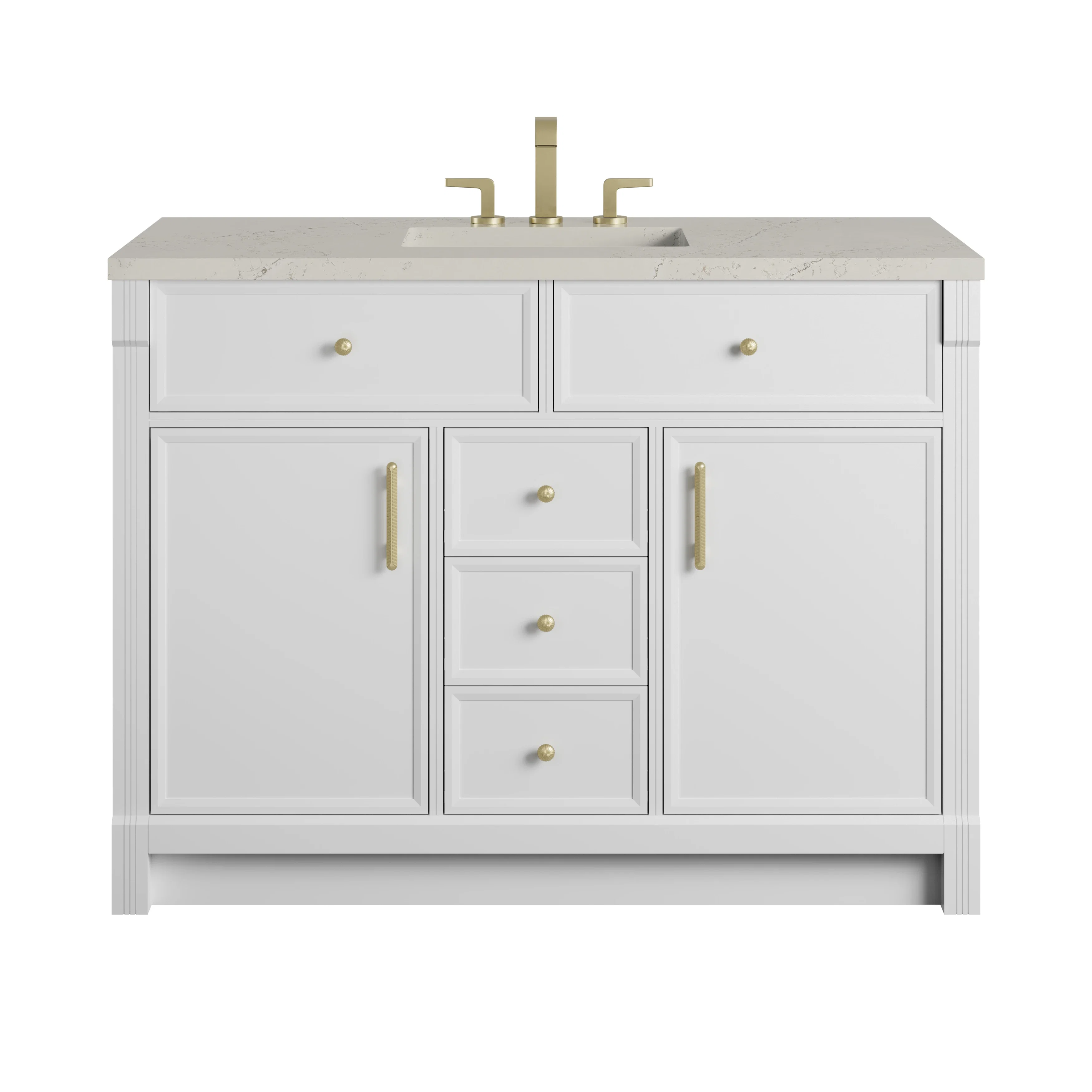 Bellshire 48" Single Vanity, Bright White w/ 3 CM Siberian Silestone Top w/FreePower Wireless Charger