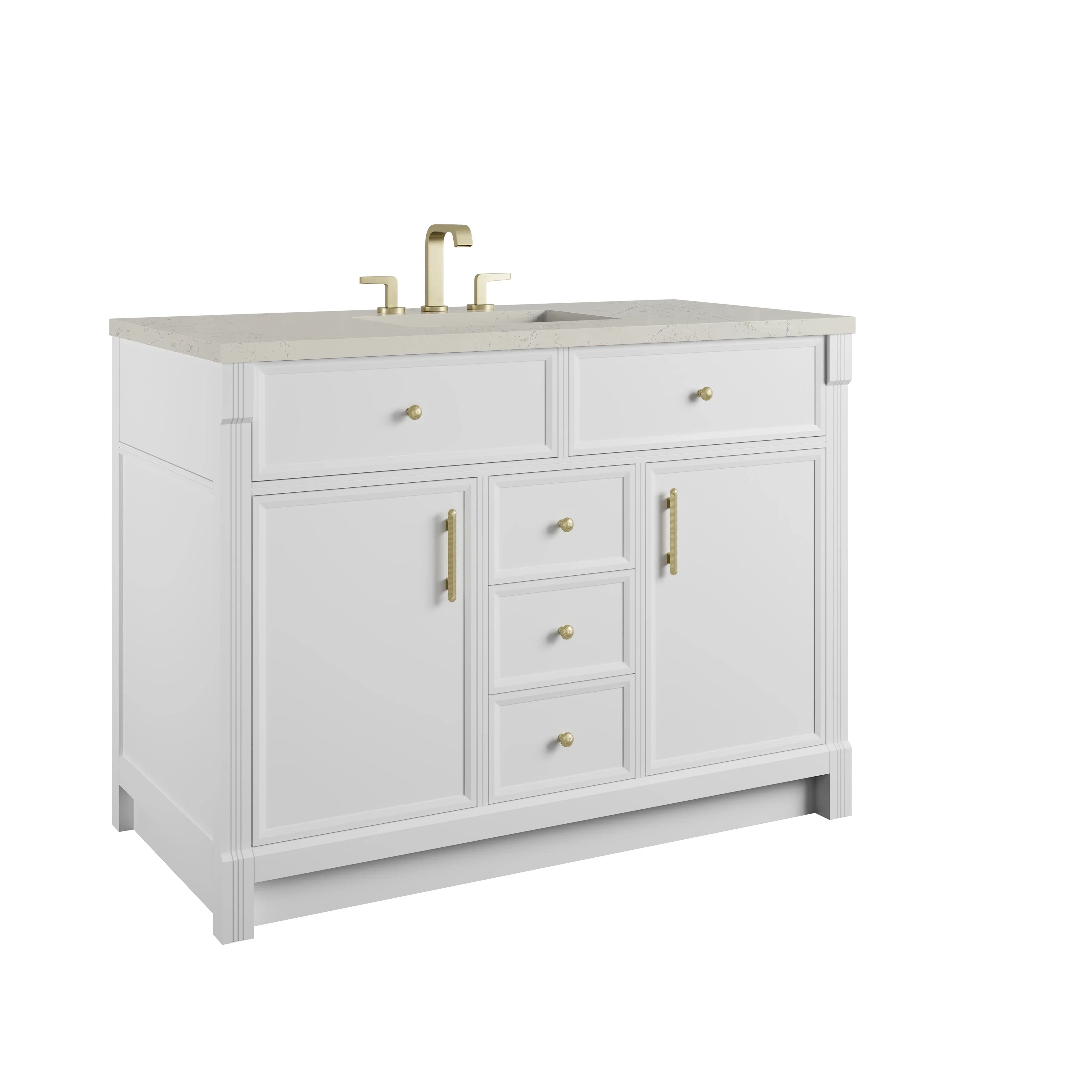 Bellshire 48" Single Vanity, Bright White w/ 3 CM Siberian Silestone Top w/FreePower Wireless Charger