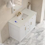 Bellshire 48" Single Vanity, Bright White w/ 3 CM Siberian Silestone Top w/FreePower Wireless Charger