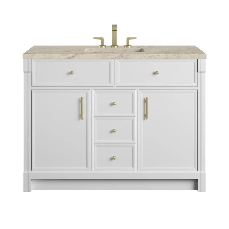 Bellshire 48" Single Vanity, Bright White w/ 3 CM Tajnar Eclos Top w/FreePower Wireless Charger