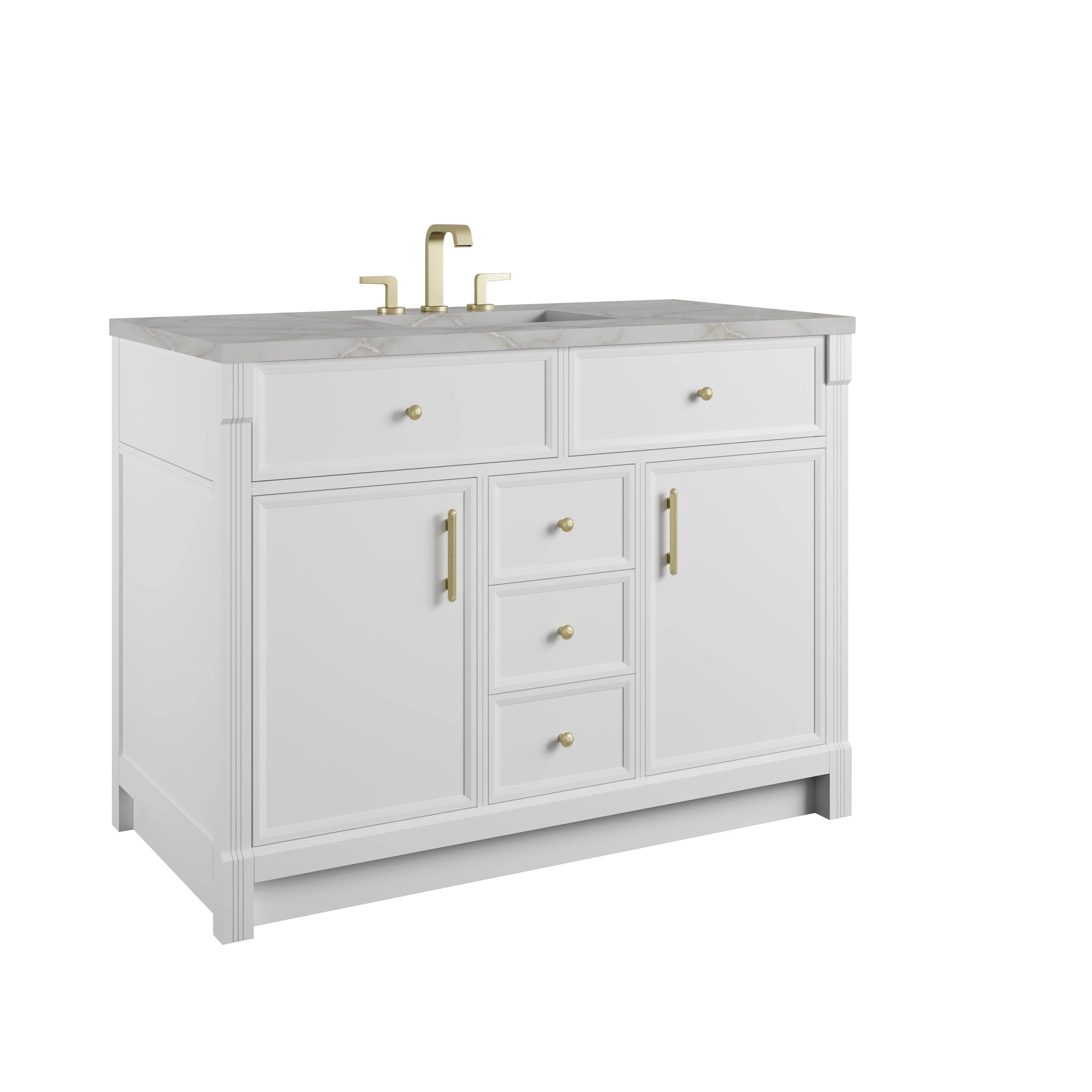 Bellshire 48" Single Vanity, Bright White w/ 3 CM Victorian Silver Silestone Top w/FreePower Wireless Charger