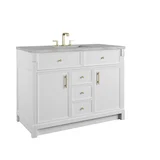 Bellshire 48" Single Vanity, Bright White w/ 3 CM Victorian Silver Silestone Top w/FreePower Wireless Charger