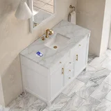 Bellshire 48" Single Vanity, Bright White w/ 3 CM Victorian Silver Silestone Top w/FreePower Wireless Charger