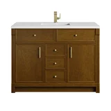 Bellshire 48" Single Vanity, Honey Oak w/ Single Hole 3 CM White Zeus Silestone Top and Matching Backsplash