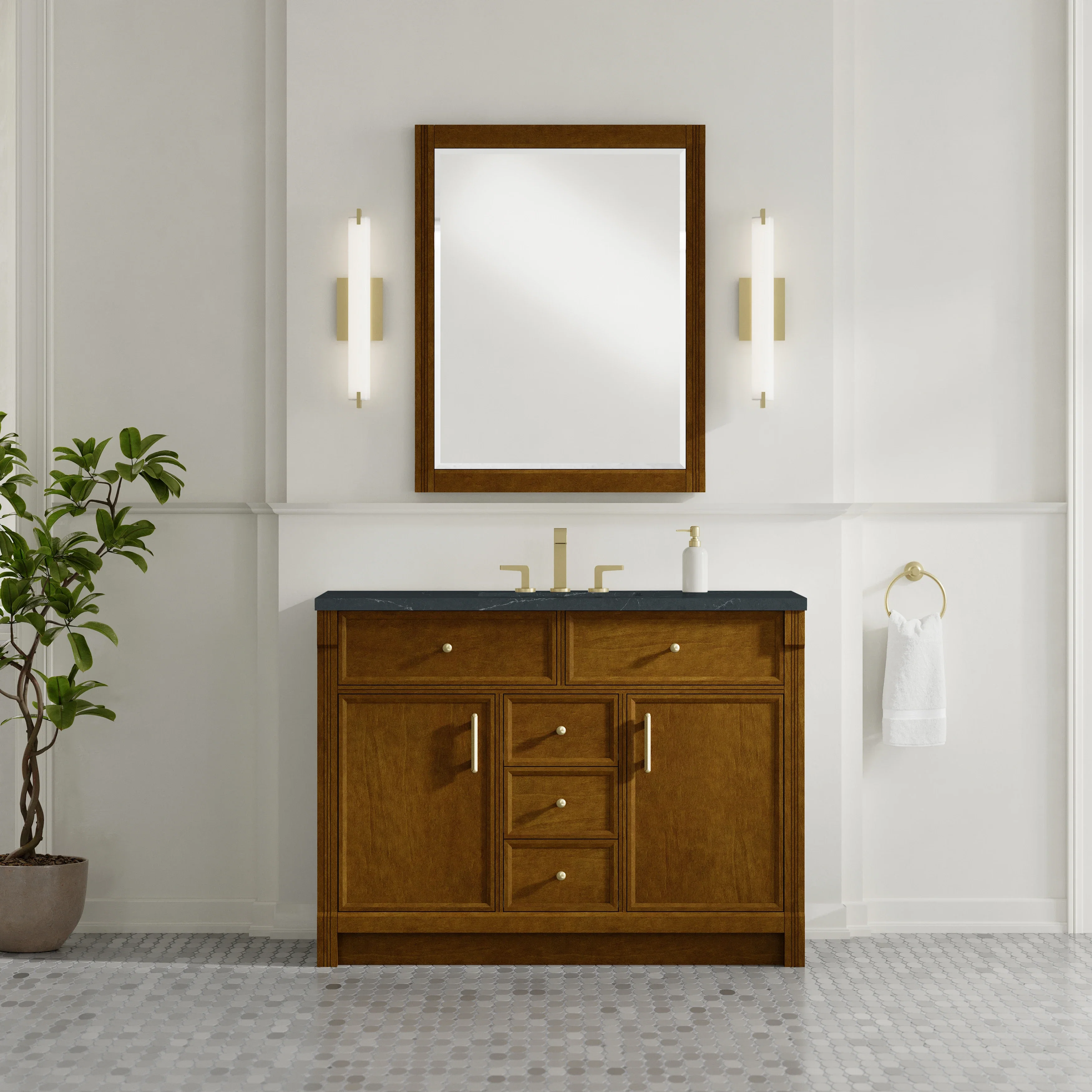 Bellshire 48" Single Vanity, Honey Oak w/ 3 CM Charcoal Soapstone Silestone Top
