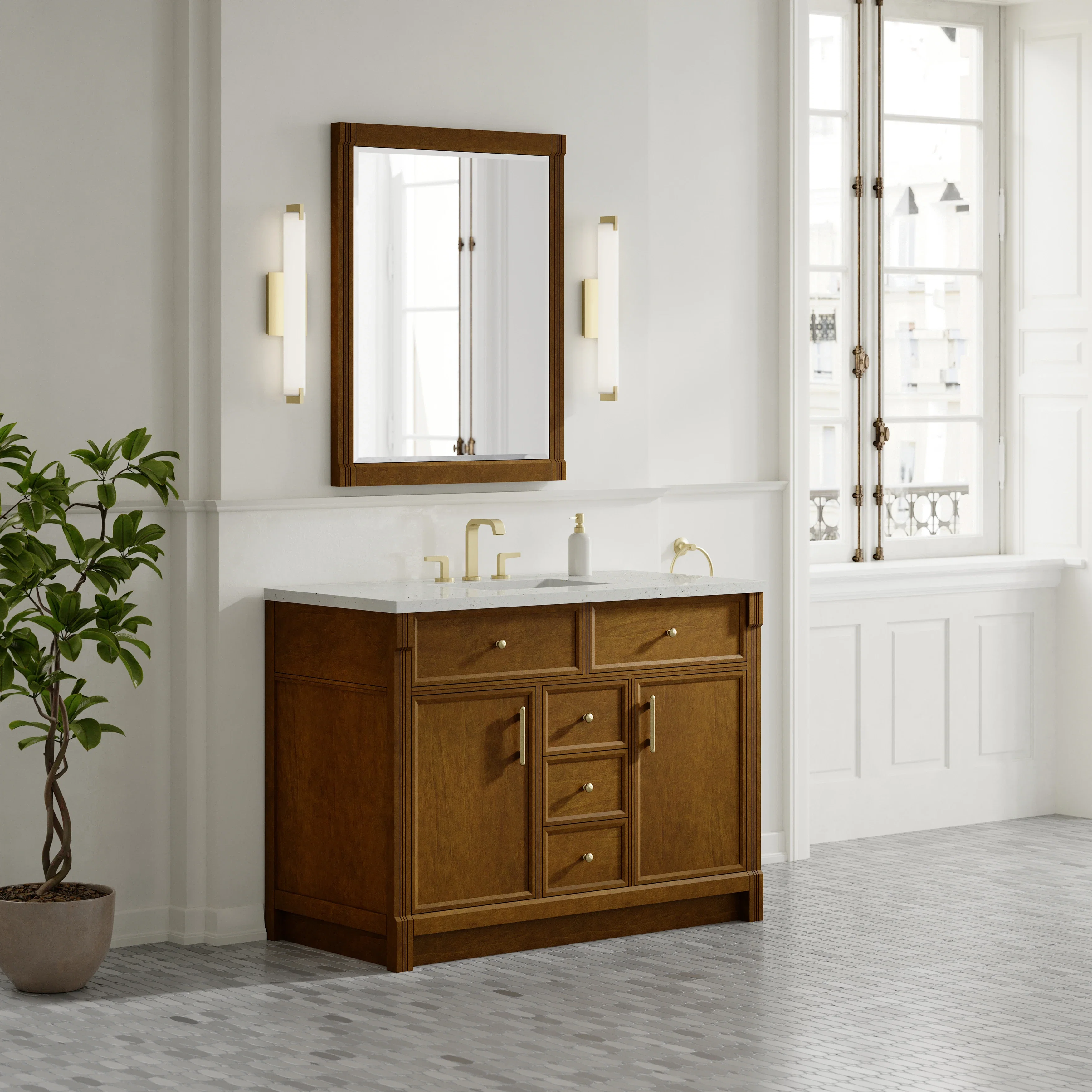 Bellshire 48" Single Vanity, Honey Oak w/ 3 CM Lime Delight Silestone Top